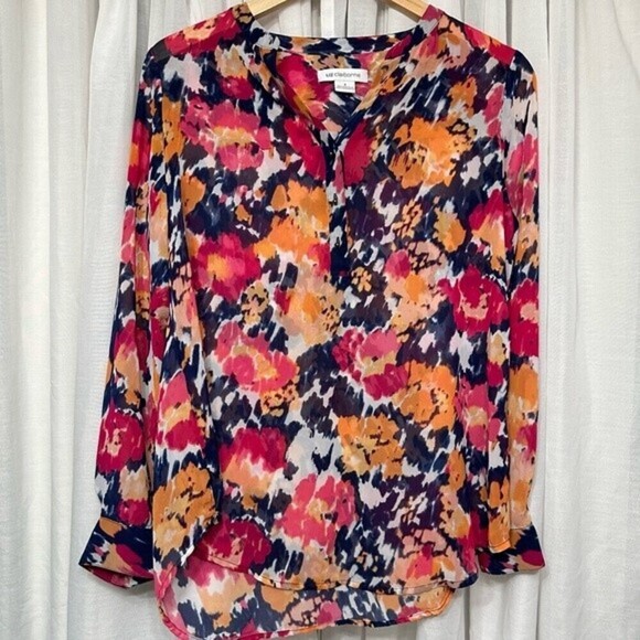 Liz Claiborne Watercolor Floral Abstract Long Sleeve Blouse Size Small - Picture 8 of 14